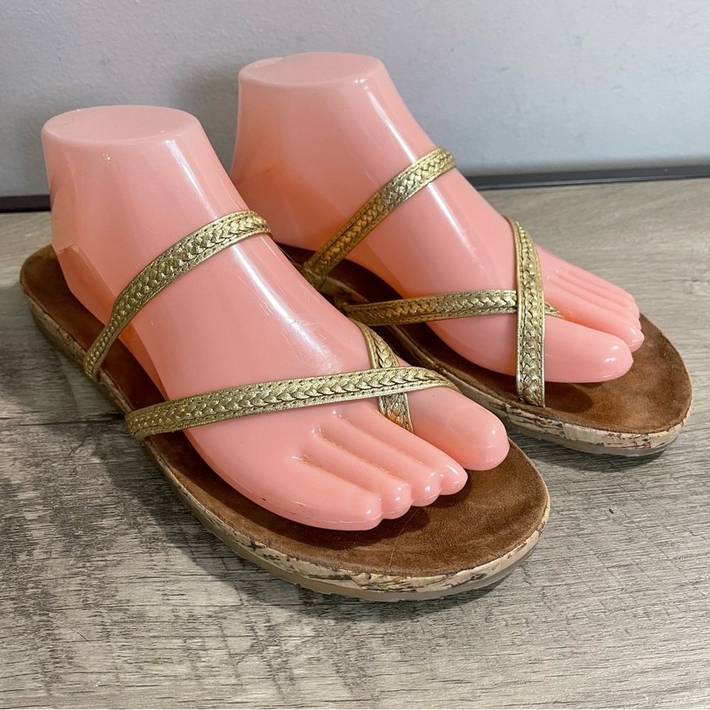 Women's DIANE VON FURSTENBERG Gold Leather ADELIA Braided Strap Designer SANDALS